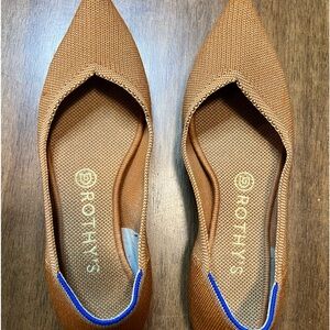 Rothys The Point Pointed Toe Ballet Flats Brown Tan Knit Fabric Womens Size W 8